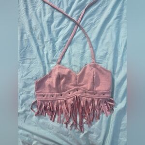 Pink Fringe Crop Top